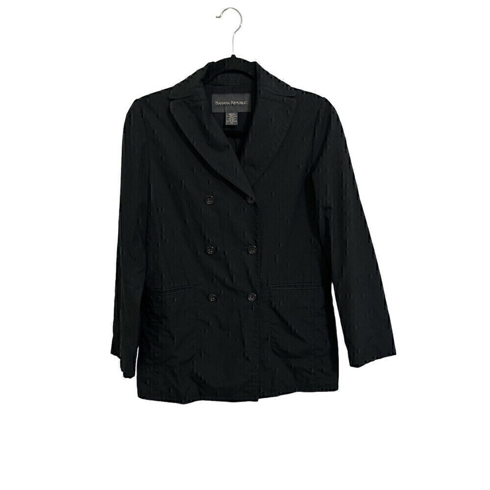 Banana Republic Pea Coat Rain Jacket Size XS Womens Black Long Sleeve Collated
